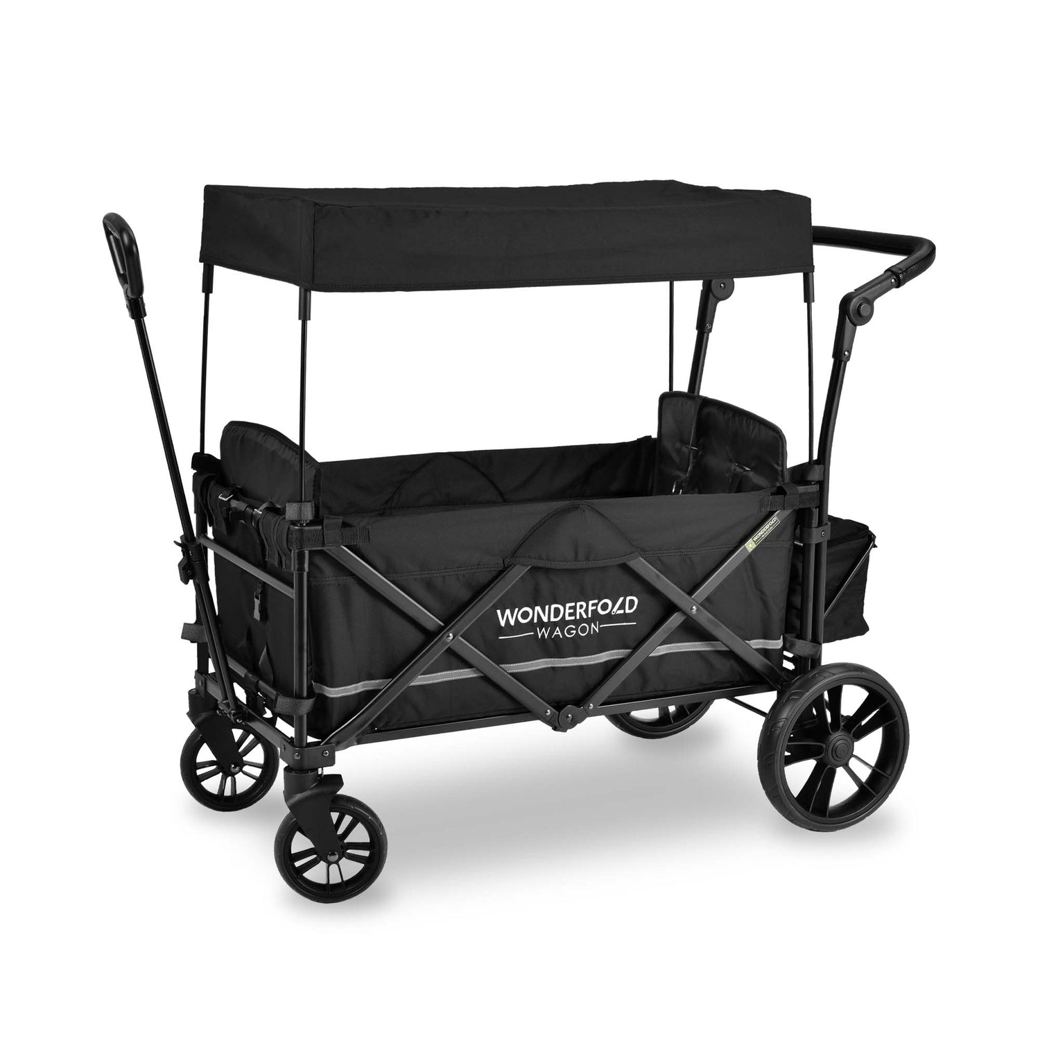 X2 Push + Pull Double Stroller Wagon w Magnetic Seatbelt Harness - Studio Image - Stealth Black