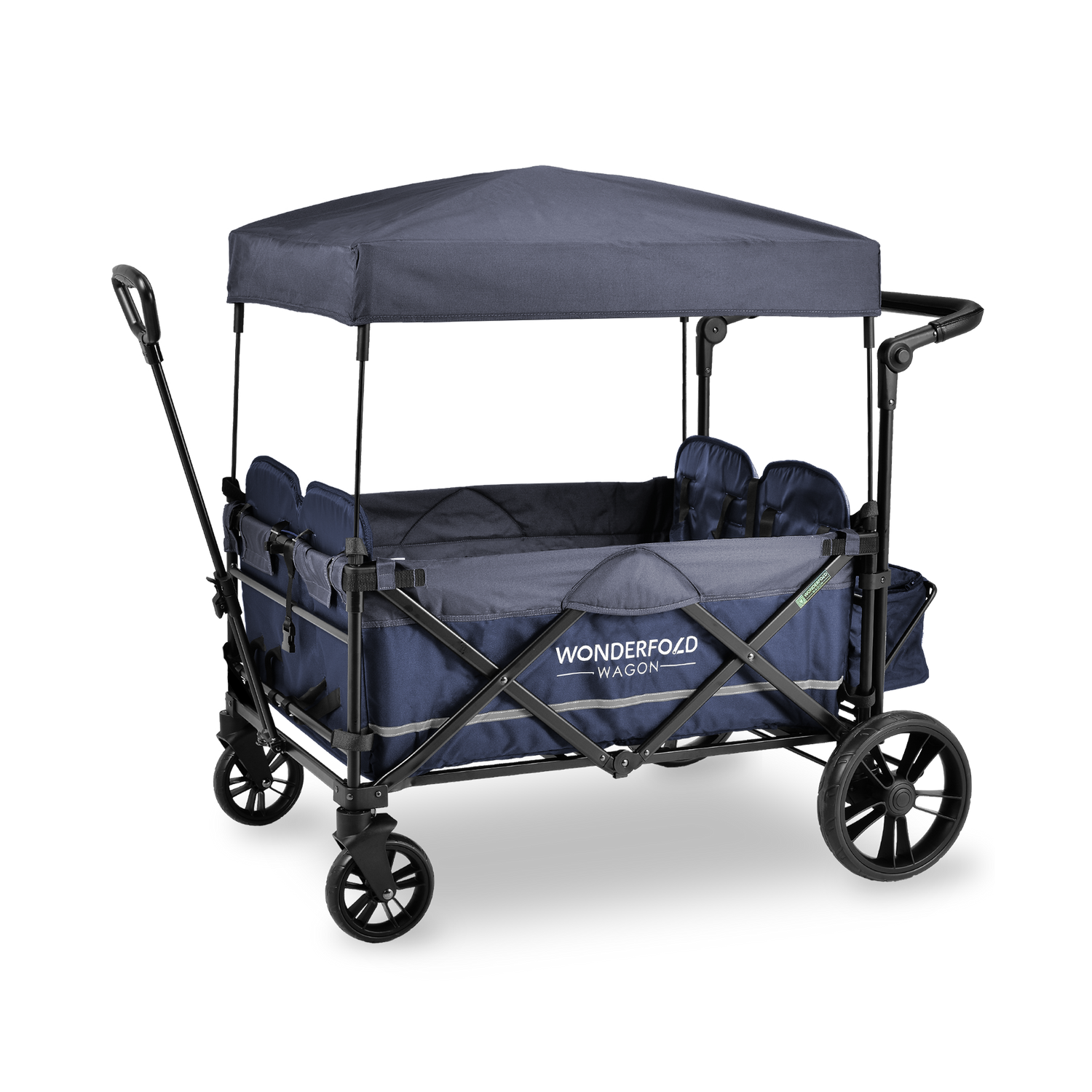 X4 Push + Pull Quad Stroller Wagon w Magnetic Harness (4 Seater) - Studio Image - Transparent - Blue