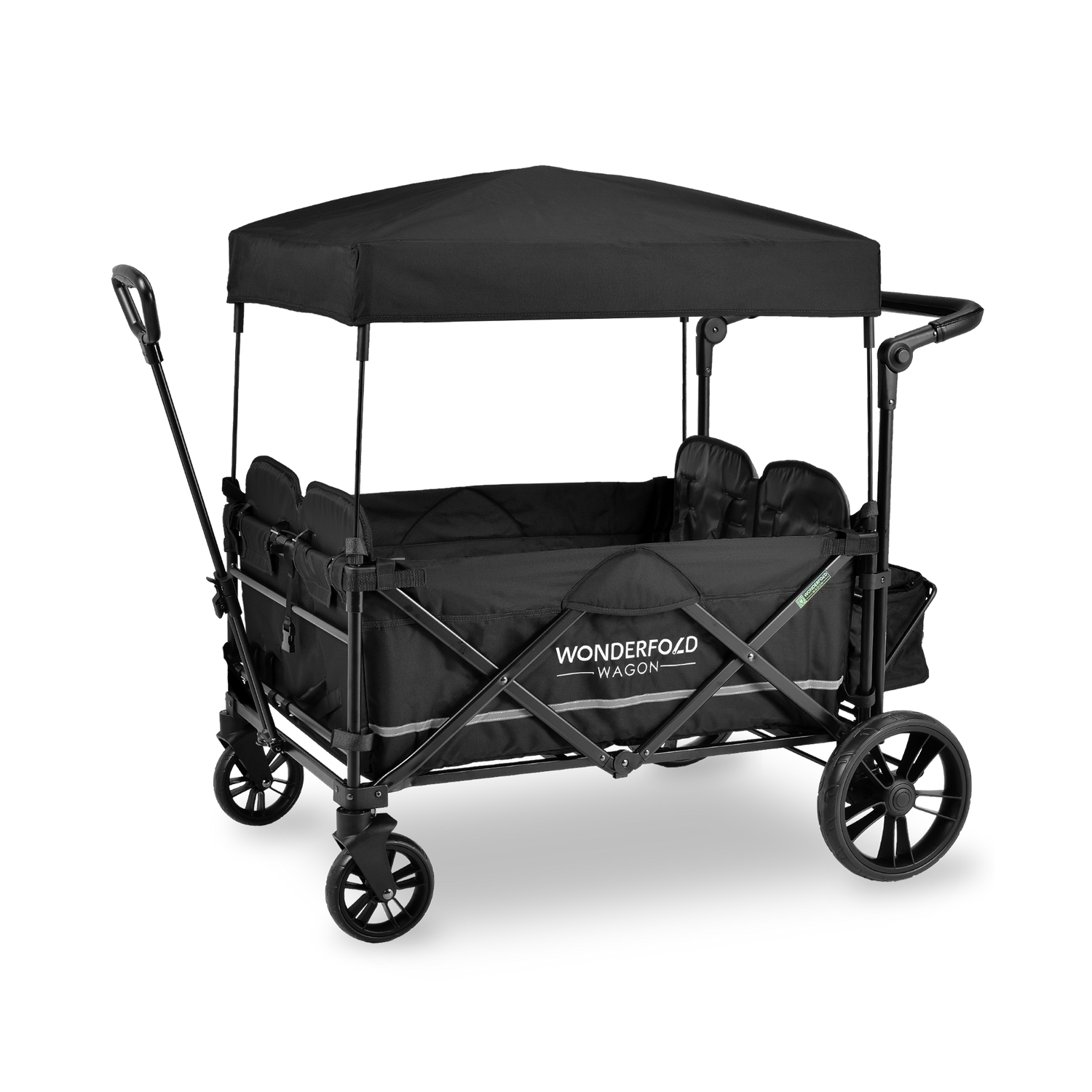 X4 Push + Pull Quad Stroller Wagon w Magnetic Harness (4 Seater) - Studio Image - Transparent - Black