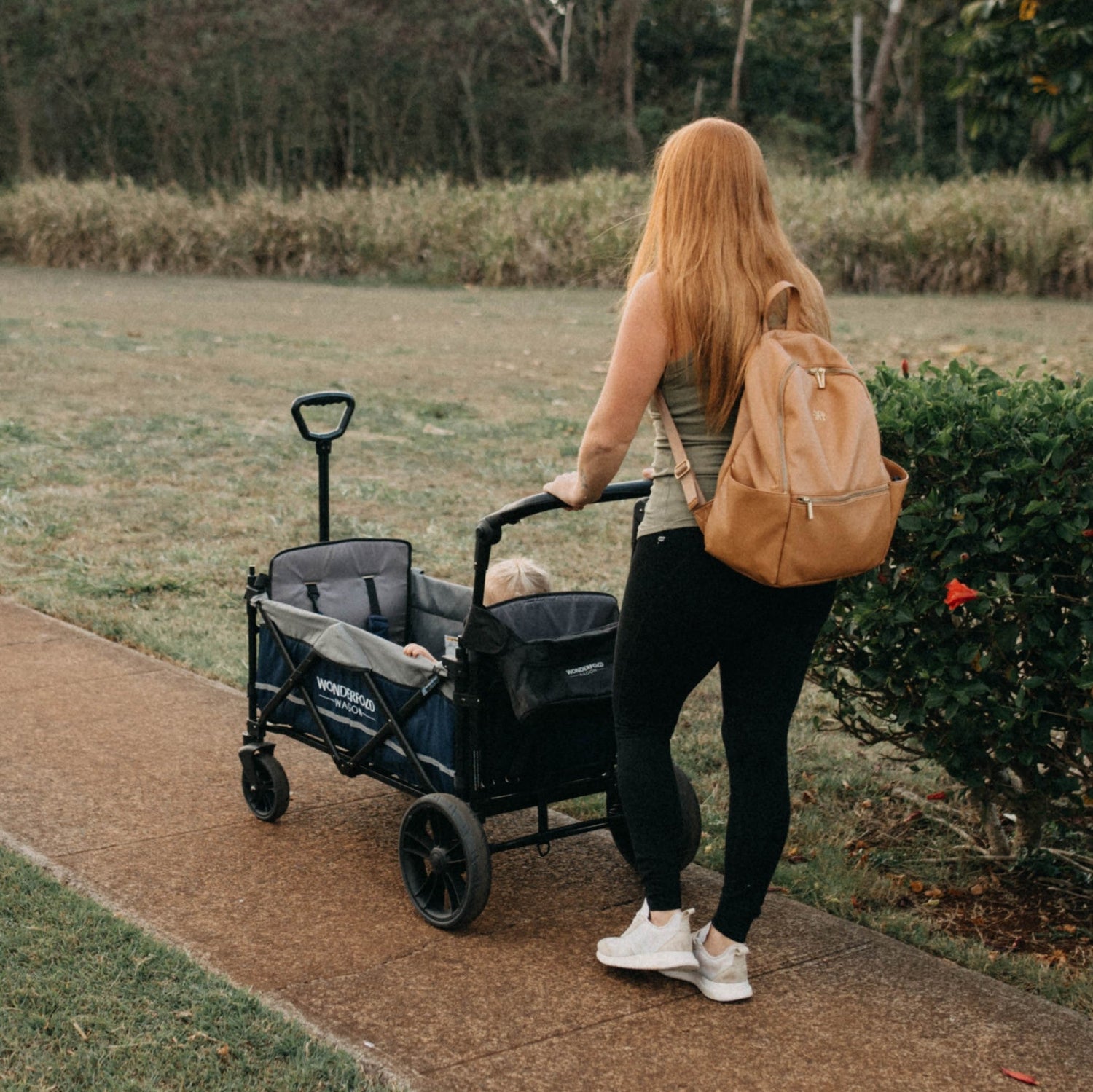 X2 Push + Pull Double Stroller Wagon (2 Seater) - Lifestyle Image - Blue - Back