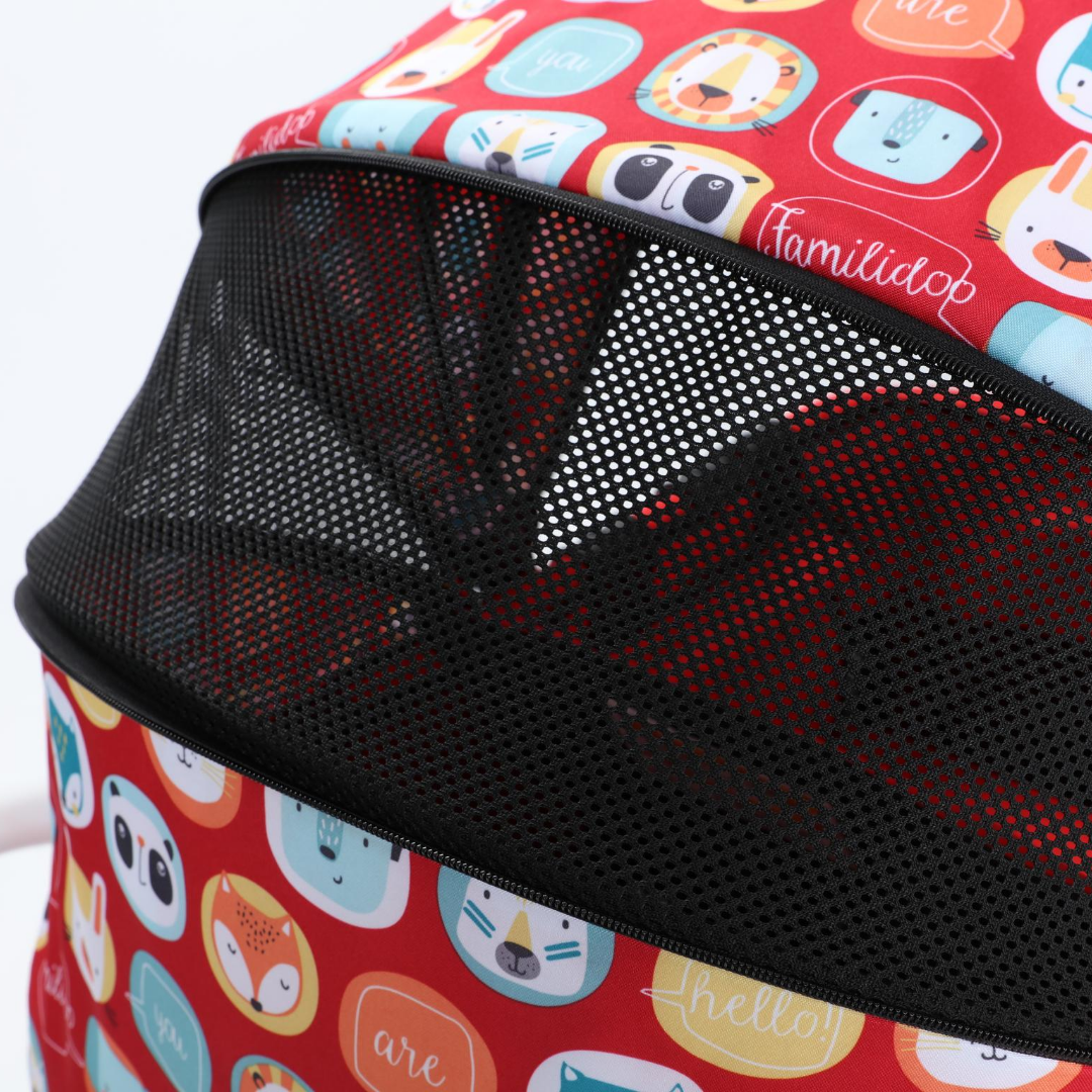 MJ01 Chariot Mini Single Stroller Wagon (1 Seater) - Studio Image - Mesh Lid - Red