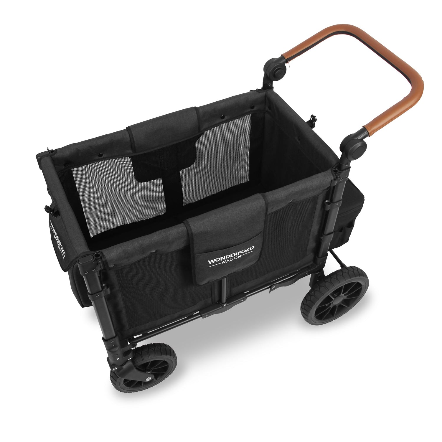 W2 Luxe Double Stroller Wagon (2 Seater) - Studio Image - Charcoal Black - Top Down - Left