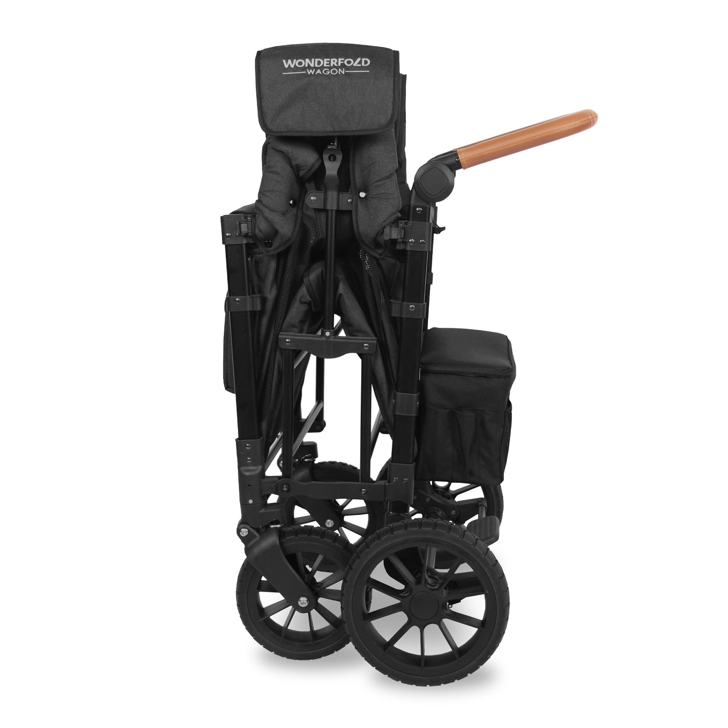 W2 Luxe Double Stroller Wagon (2 Seater) - Studio Image - Charcoal Black -  Folded