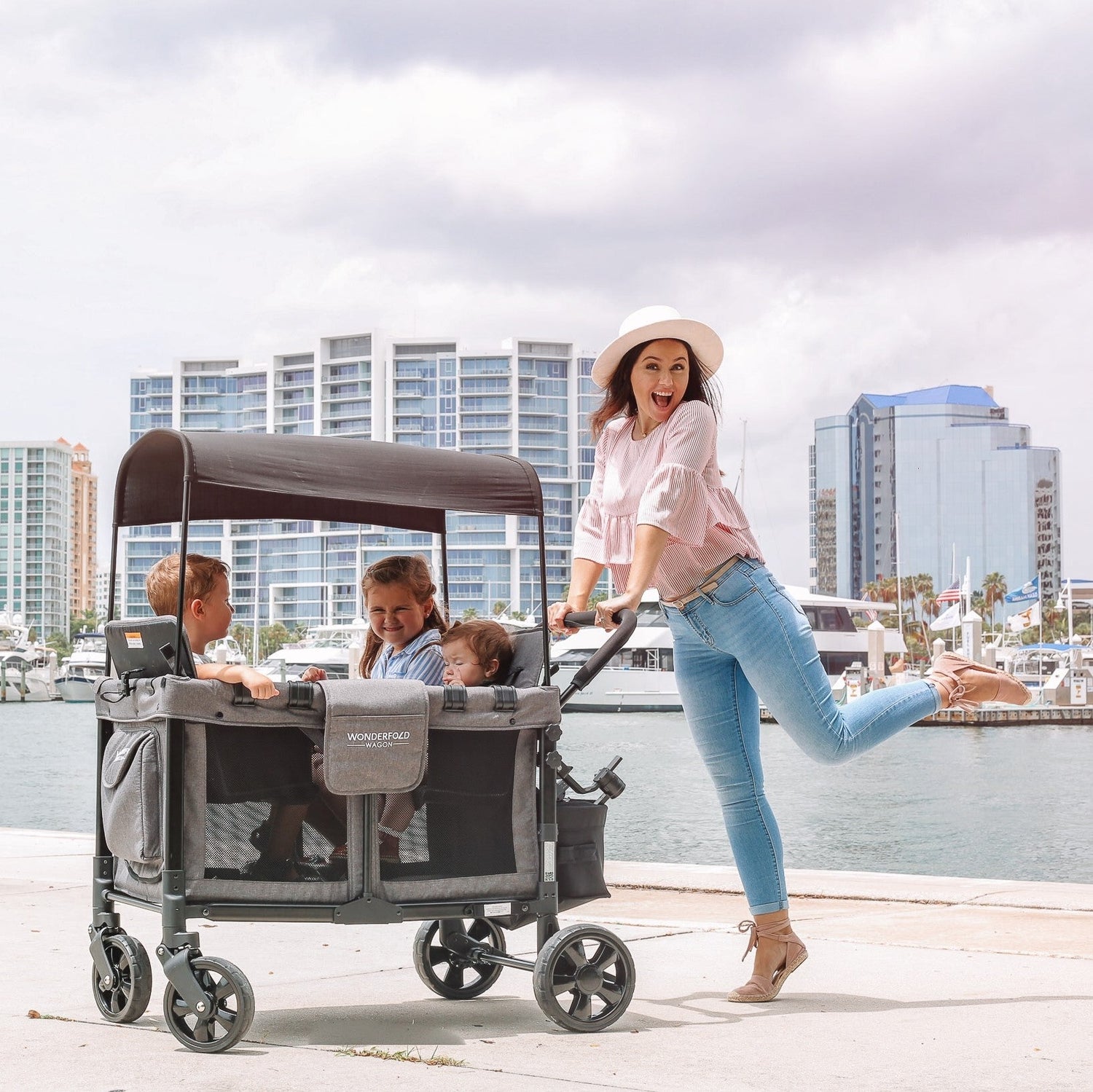 W4 Original Quad Stroller Wagon (4 Seater) - Lifestyle Image - Grey