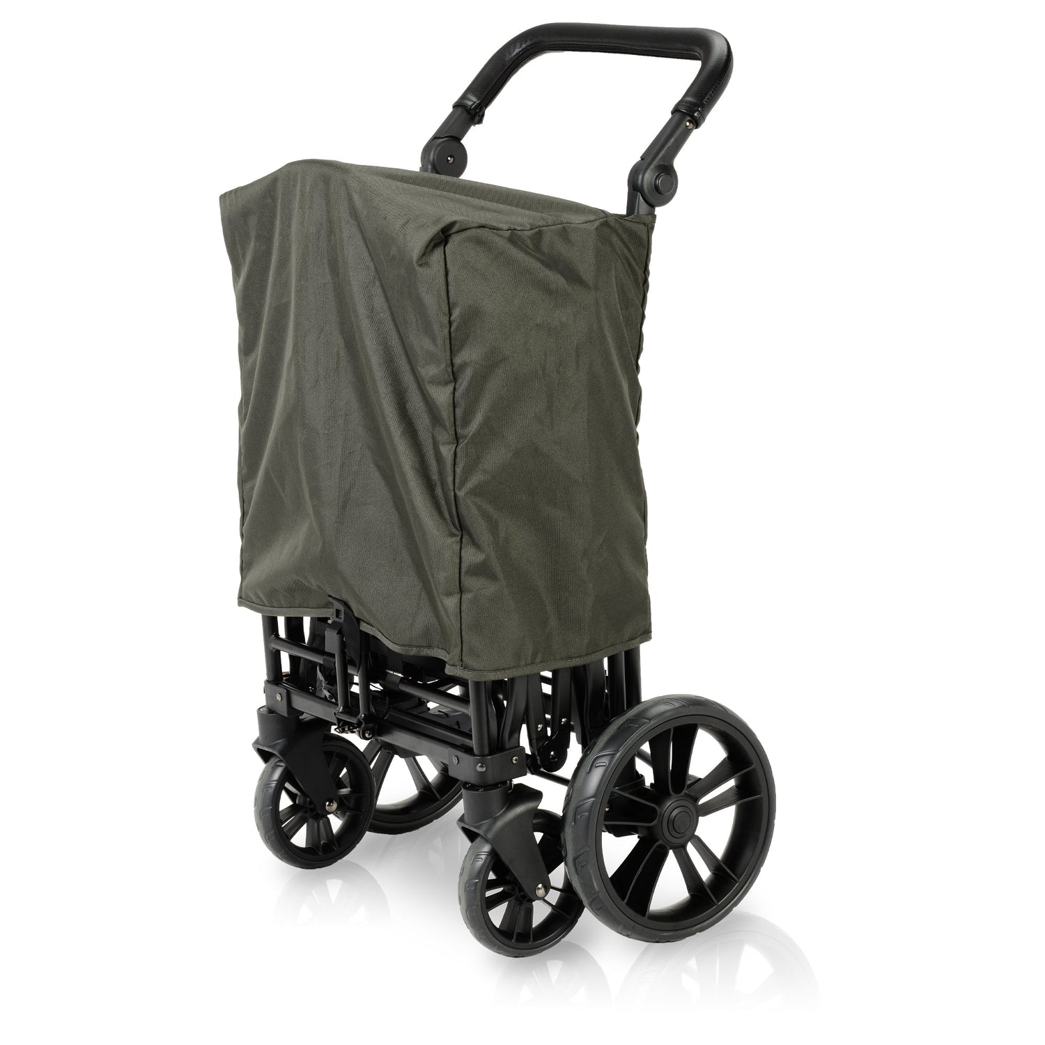 X2 Push + Pull Double Stroller Wagon w Magnetic Seatbelt Harness - Studio Image - Green - Folded - Cover