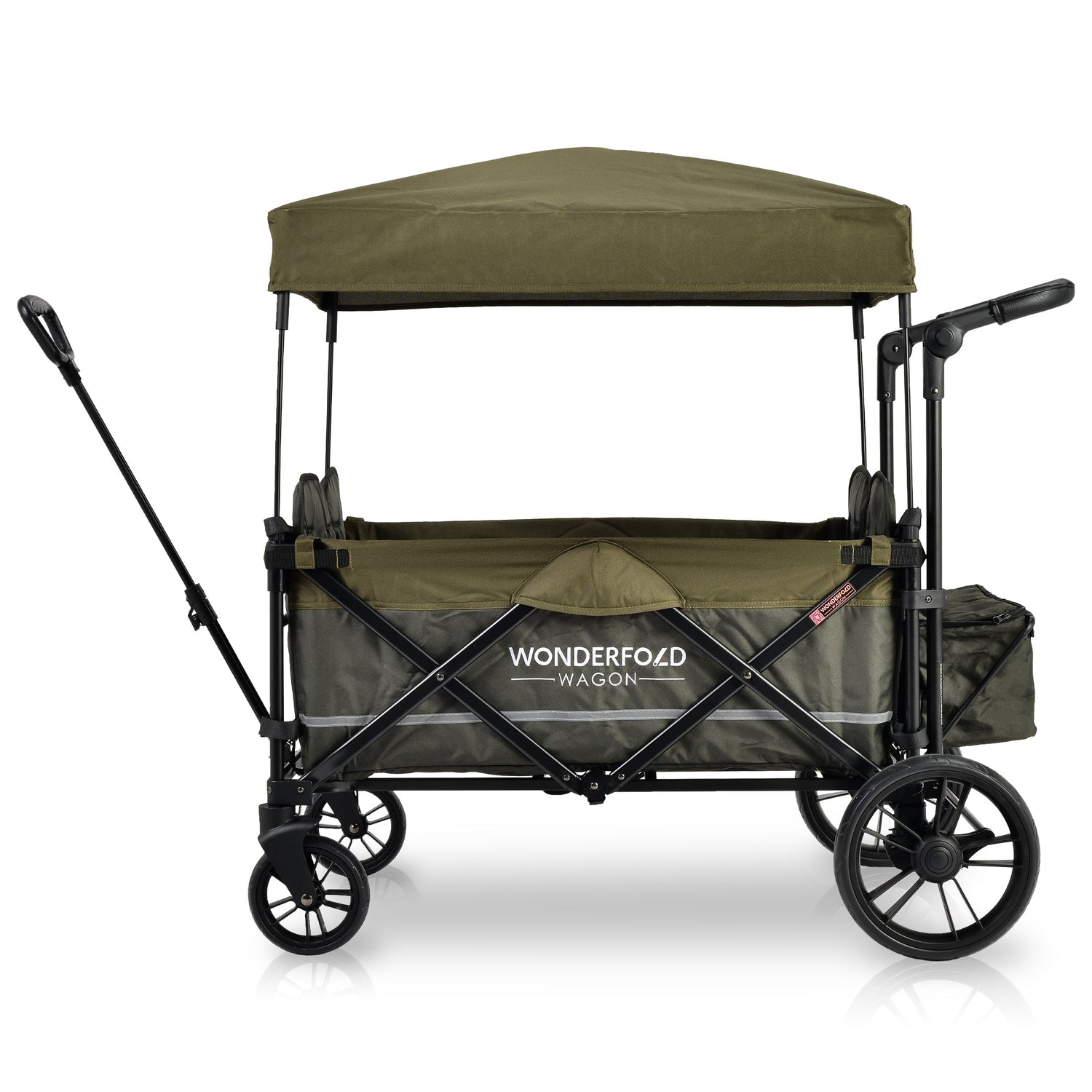 X4 Push + Pull Quad Stroller Wagon w Magnetic Harness (4 Seater) - Studio Image - Side View - Green