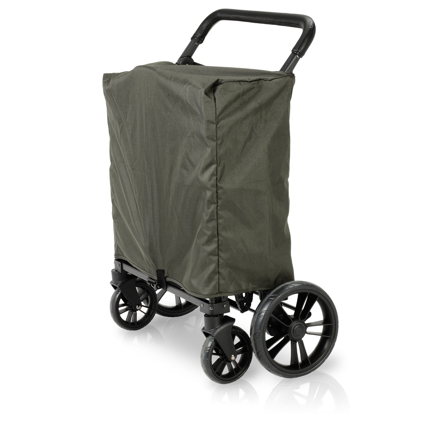 X4 Push + Pull Quad Stroller Wagon w Magnetic Harness (4 Seater) - Studio Image - Side View - Green - Covered