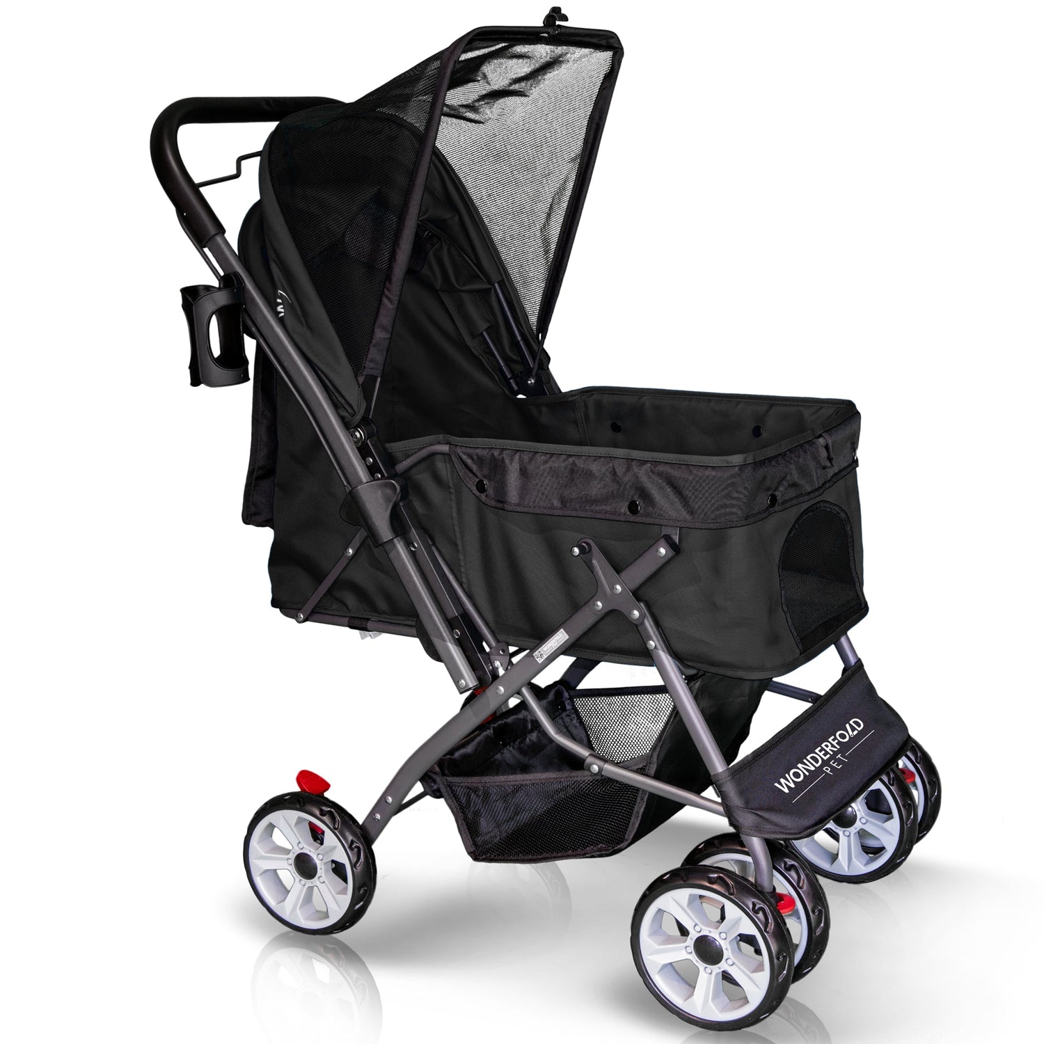 Folding Pet Stroller with Zipperless Entry & Reversible Handle Bar - Black - Studio Image - Open Lid