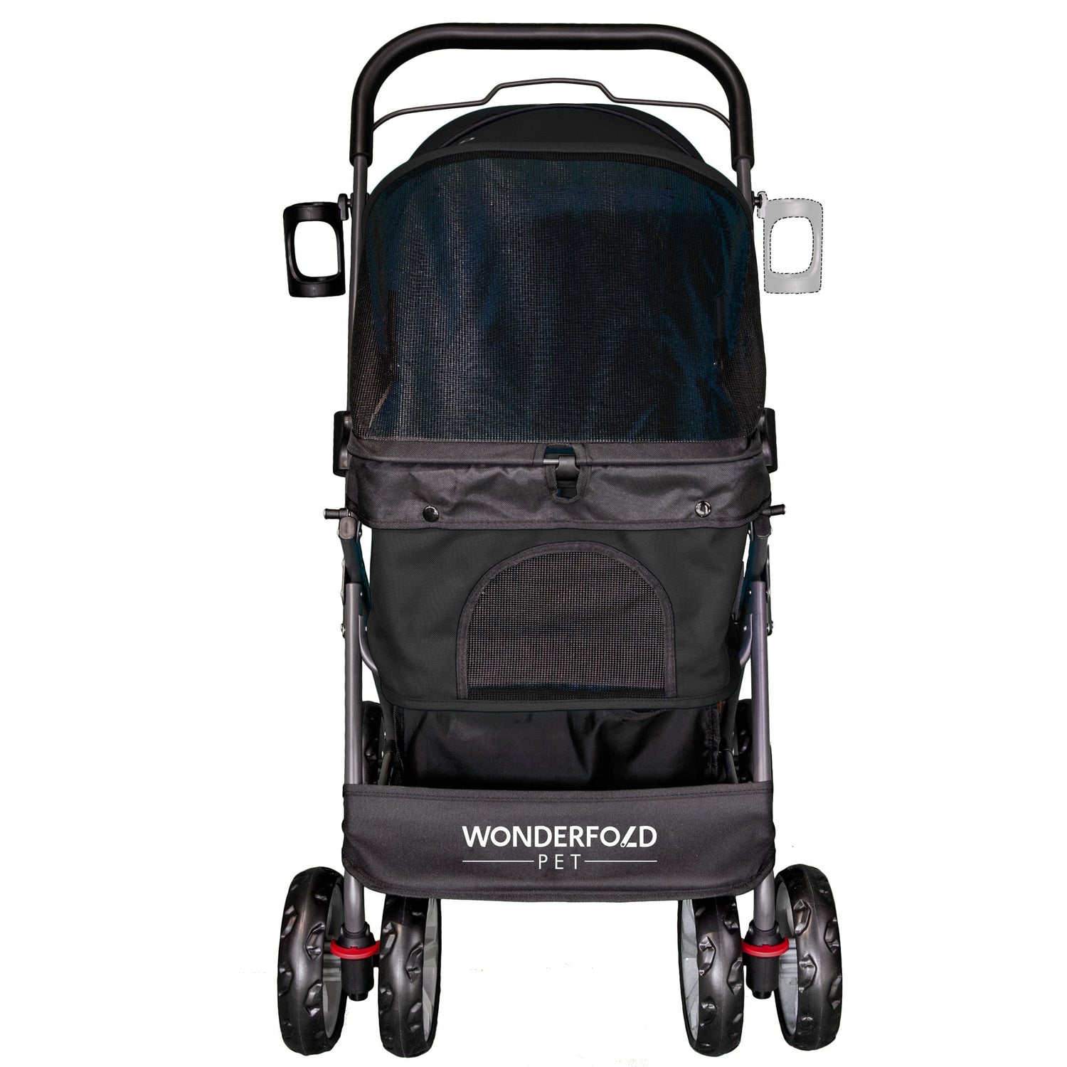 Folding Pet Stroller with Zipperless Entry & Reversible Handle Bar - Black - Studio Image - Front