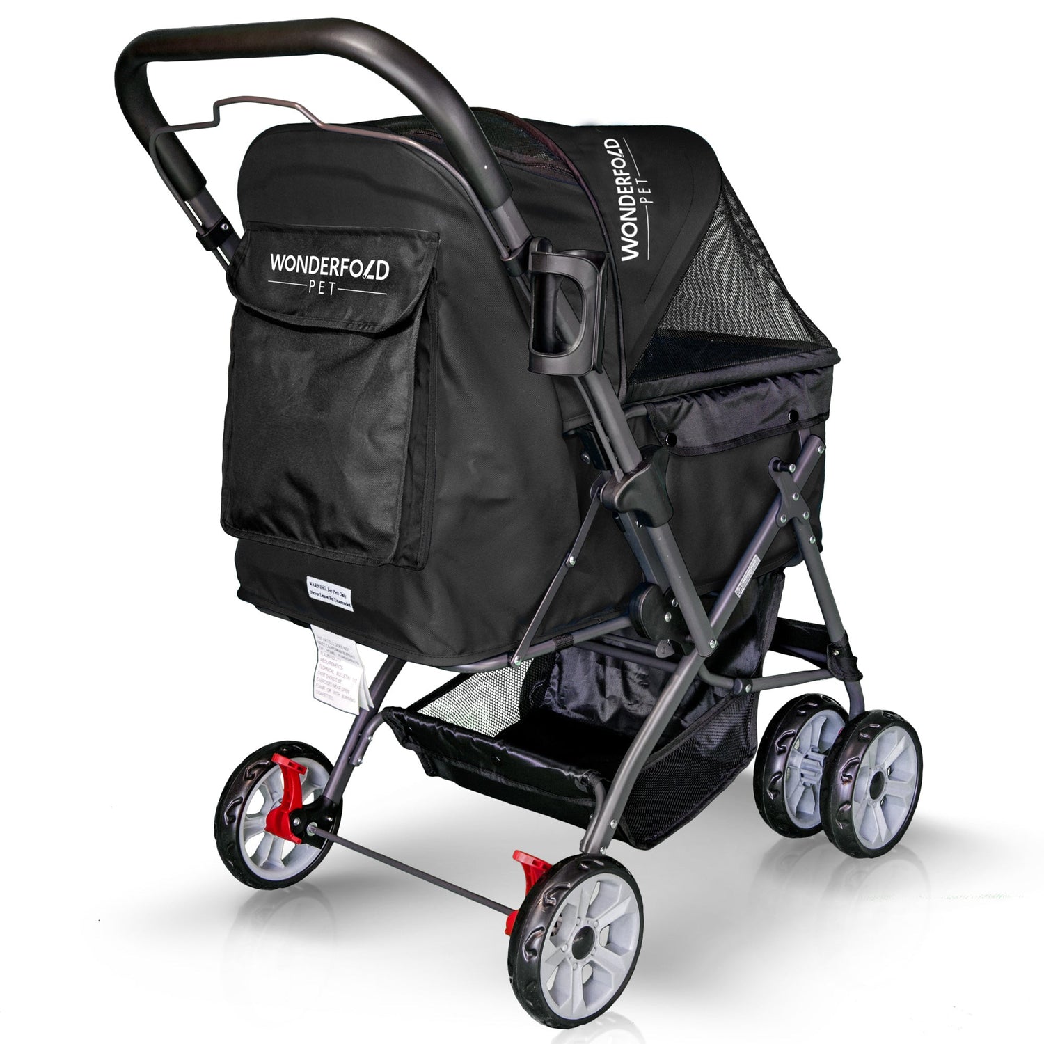 Folding Pet Stroller with Zipperless Entry & Reversible Handle Bar - Black - Studio Image - Back