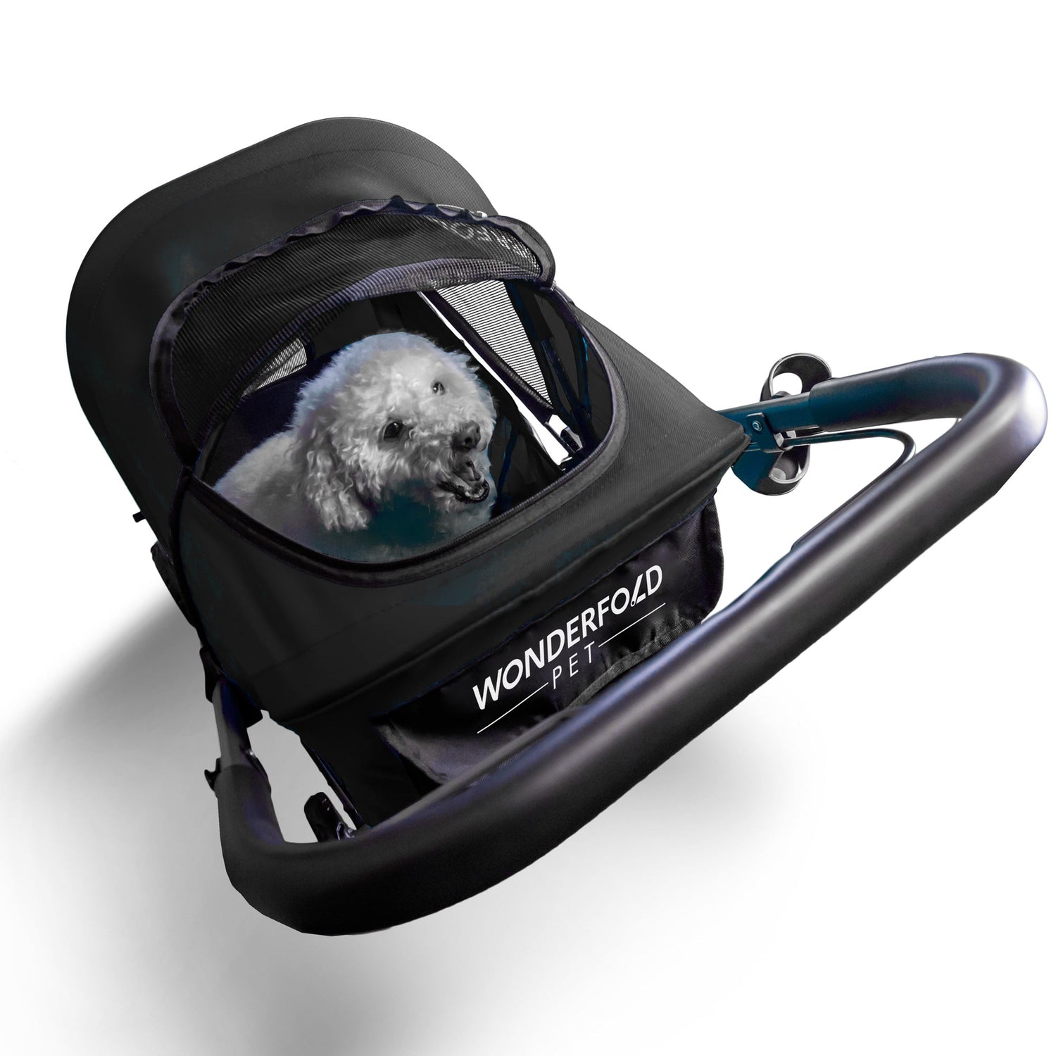 Folding Pet Stroller with Zipperless Entry & Reversible Handle Bar - Black - Studio Image - Top Down