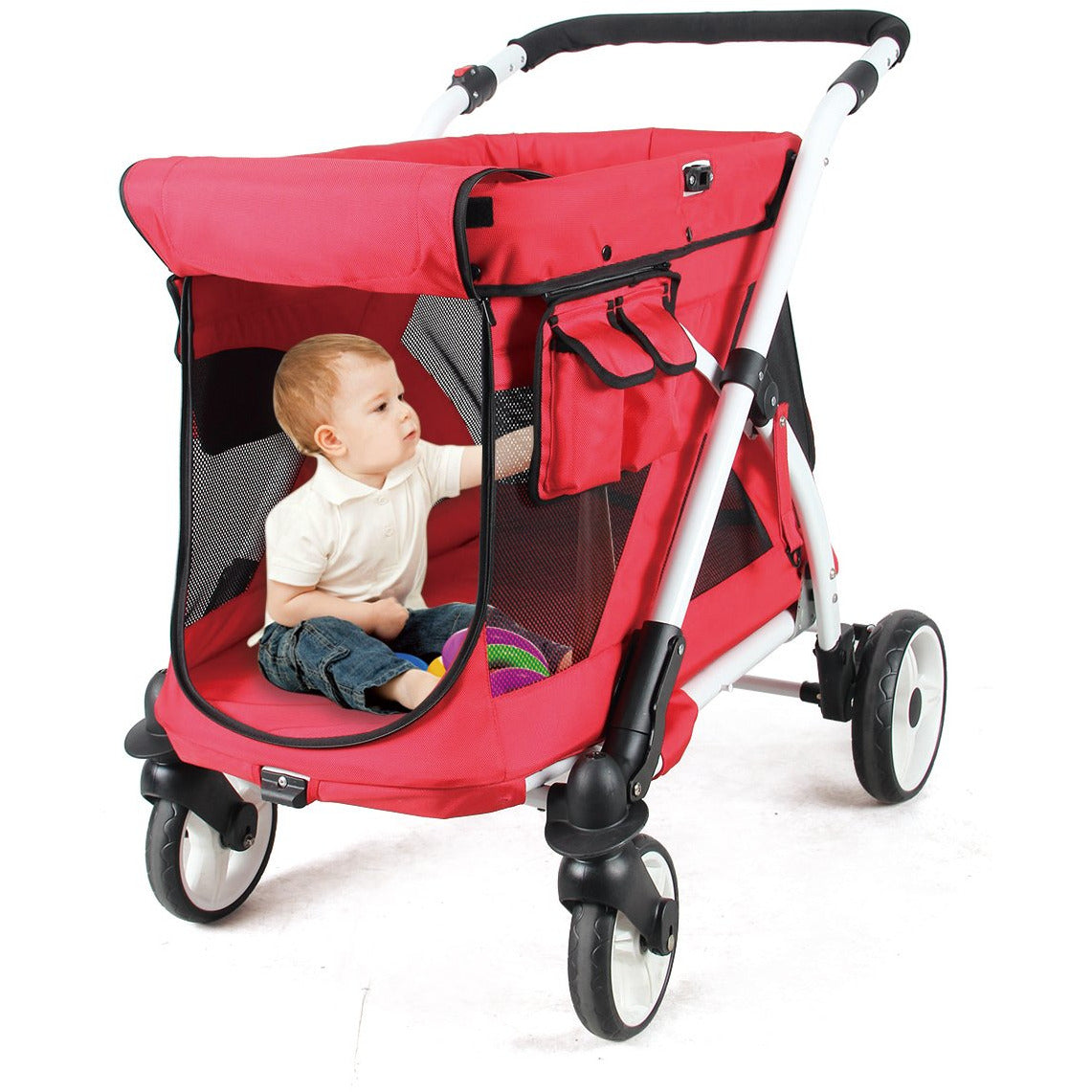 MJ01 Chariot Mini Single Stroller Wagon (1 Seater) - Lifestyle Image - Red - Baby