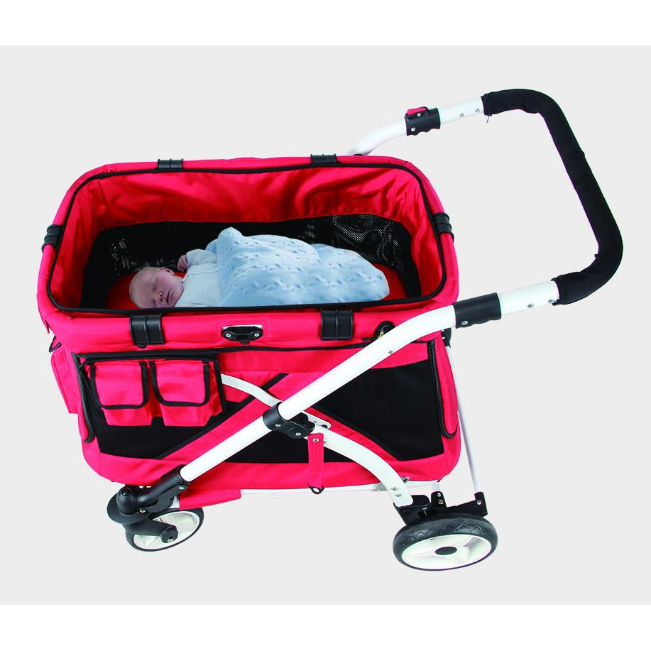 MJ01 Chariot Mini Single Stroller Wagon (1 Seater) - Lifestyle Image - Top Down - Red