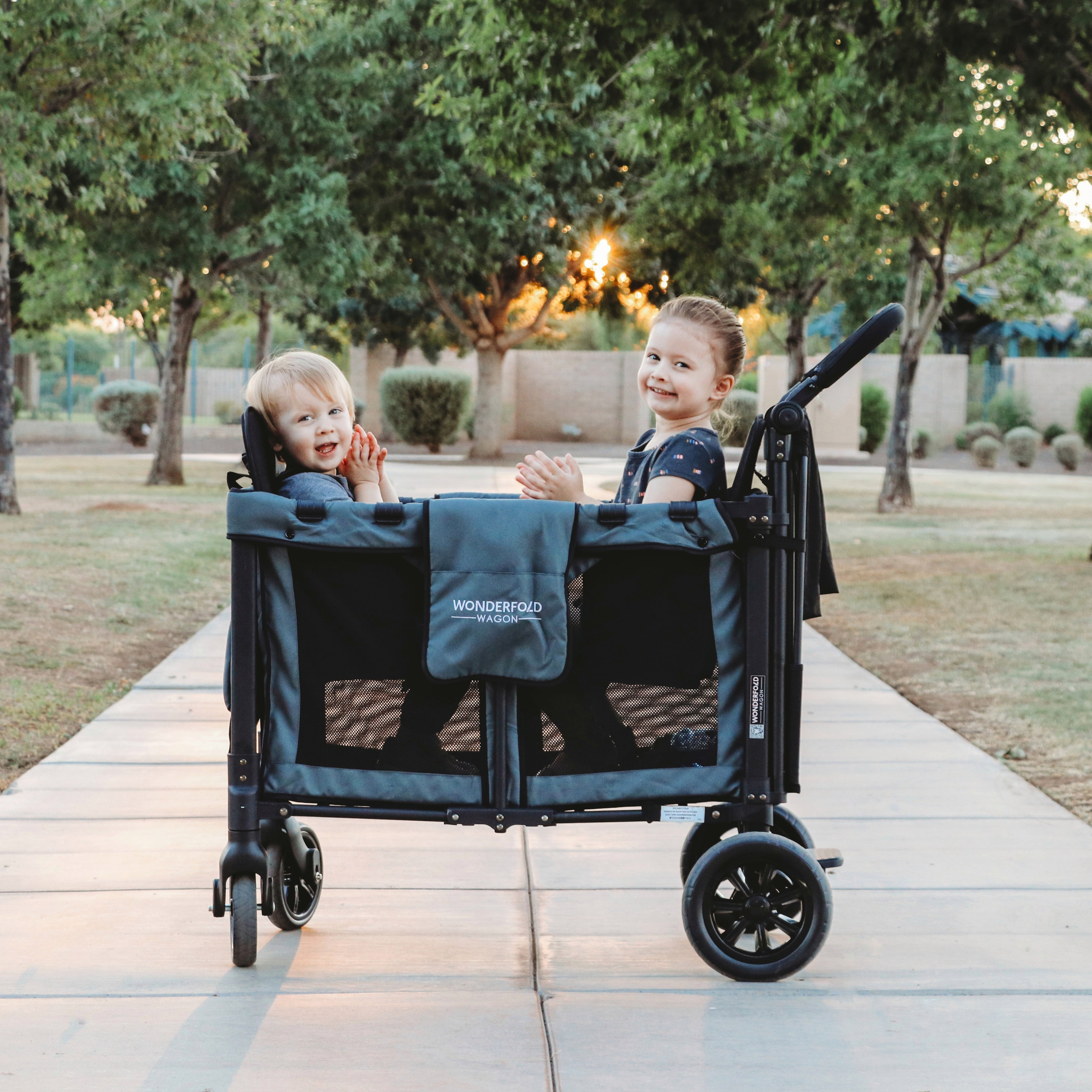 W2 Original Double Stroller Wagon (2 Seater) - Lifestyle Image - Two Kids