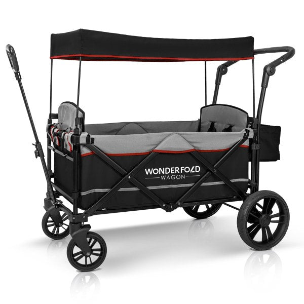 X2 Push + Pull Double Stroller Wagon (2 Seater) - Studio Image - Black - Grey - Red